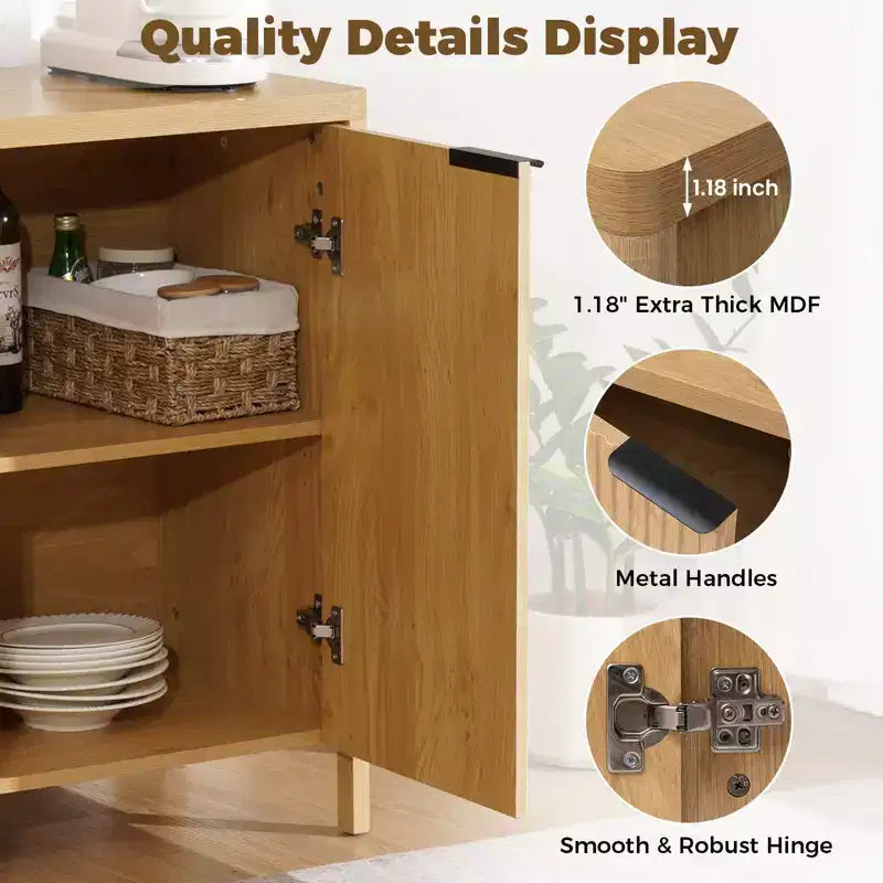 Buffet bahut cannelé à 2 portes de 31 po Meuble de rangement polyvalent pour salle à manger