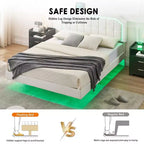 Lit flottant avec lumières LED RVB - Plateforme rembourrée avec tête de lit capitonnée réglable, aucun sommier tapissier requis, facile à assembler