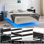 Lit flottant avec lumières LED RVB - Plateforme rembourrée avec tête de lit capitonnée réglable, aucun sommier tapissier requis, facile à assembler