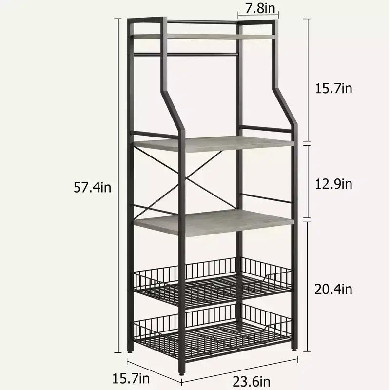 Meuble de micro-ondes rustique, étagère de rangement à 5 niveaux avec pieds réglables et kit anti-basculement, bois composite