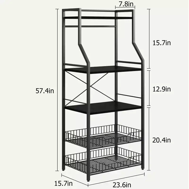 Meuble de micro-ondes rustique, étagère de rangement à 5 niveaux avec pieds réglables et kit anti-basculement, bois composite
