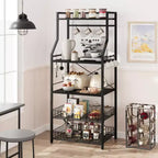 Meuble de micro-ondes rustique, étagère de rangement à 5 niveaux avec pieds réglables et kit anti-basculement, bois composite