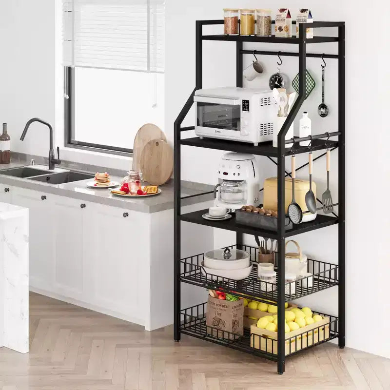 Meuble de micro-ondes rustique, étagère de rangement à 5 niveaux avec pieds réglables et kit anti-basculement, bois composite