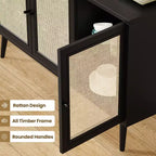 Bahut de cuisine avec 3 portes en rotin et étagères réglables