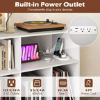 Meuble pour platine vinyle avec station de charge, étagères ouvertes et compartiments, pieds surélevés, marron/blanc