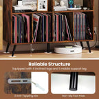 Meuble pour platine vinyle avec station de charge, étagères ouvertes et compartiments, pieds surélevés, marron/blanc