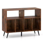Costway Record Player Stand with Charging Station Open Shelves & Compartments Raised Legs Brown/White