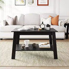 CuisinSmart Farmhouse Wood Coffee Table, with 2 Storage Shelves for Small Spaces, Modern Coffee Table