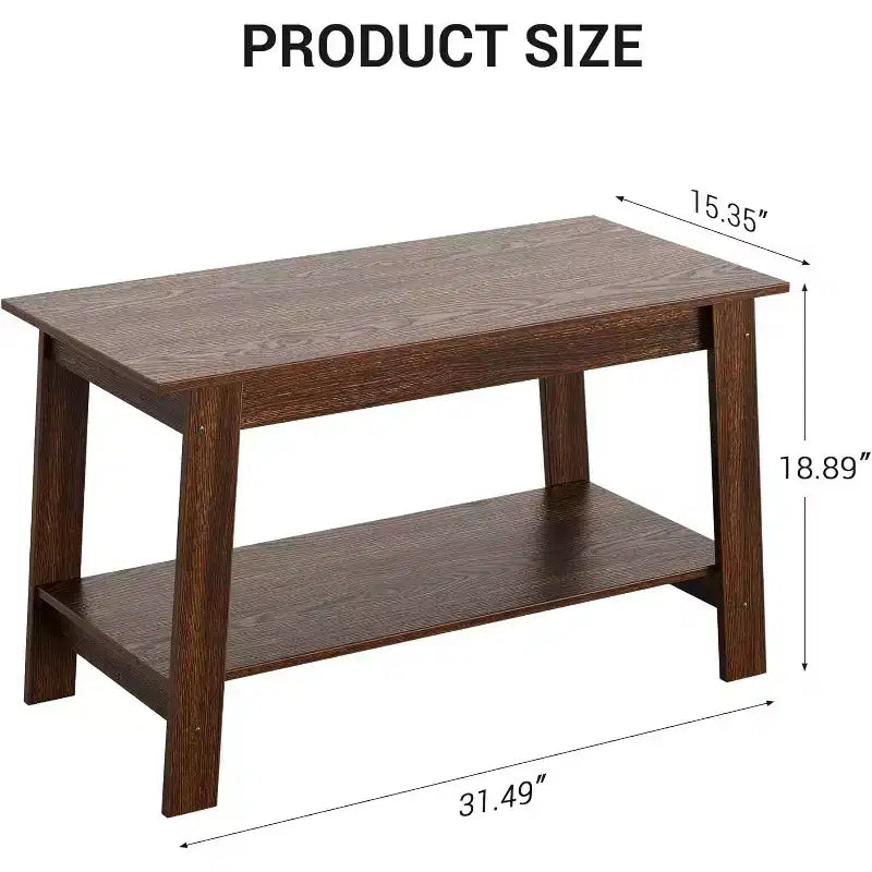 Table basse en bois de style ferme, avec 2 étagères de rangement pour petits espaces, table basse moderne