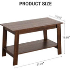 Table basse en bois de style ferme, avec 2 étagères de rangement pour petits espaces, table basse moderne