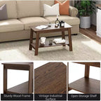 Table basse en bois de style ferme, avec 2 étagères de rangement pour petits espaces, table basse moderne