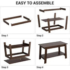 Table basse en bois de style ferme, avec 2 étagères de rangement pour petits espaces, table basse moderne