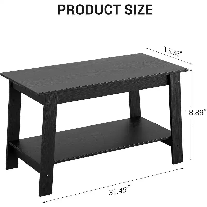 Table basse en bois de style ferme, avec 2 étagères de rangement pour petits espaces, table basse moderne