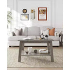 Table basse en bois de style ferme, avec 2 étagères de rangement pour petits espaces, table basse moderne
