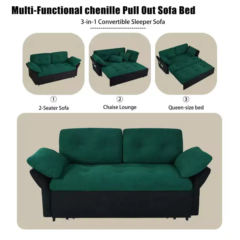 Canapé-lit convertible Tachi Modern multi-fonctionnel 74'' en chenille, taille Queen