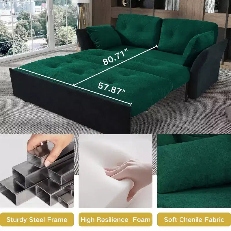 Canapé-lit convertible Tachi Modern multi-fonctionnel 74'' en chenille, taille Queen