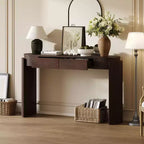 Table d'entrée avec finition grain de bois naturel Console avec design cannelé Plateau ovale et 2 tiroirs pour l'entrée et le salon Noir