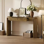 Table d'entrée avec finition grain de bois naturel Console avec design cannelé Plateau ovale et 2 tiroirs pour l'entrée et le salon Noir