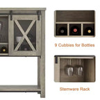 Meuble de bar à café, Buffet de ferme avec portes coulissantes de grange, Casier à vin, Étagère de rangement ouverte