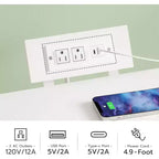 Table de chevet avec station de recharge, Table de nuit blanche avec lumières LED et 2 tiroirs en tissu, Table d'appoint avec 2 prises CA/USB/Type-C