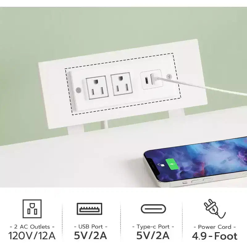 Table de chevet avec station de recharge, Table de nuit blanche avec lumières LED et 2 tiroirs en tissu, Table d'appoint avec 2 prises CA/USB/Type-C