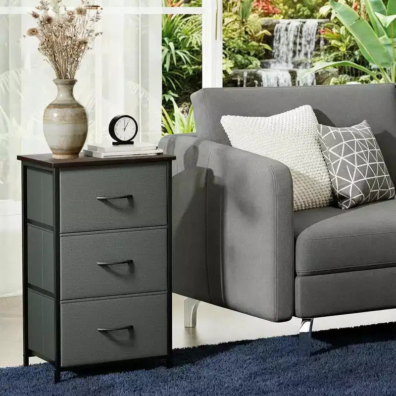 Petite commode 3 tiroirs avec paniers en tissu amovibles – Organisateur polyvalent pour chambre, salon, couloir ou buanderie – Peu encombrant, montage facile