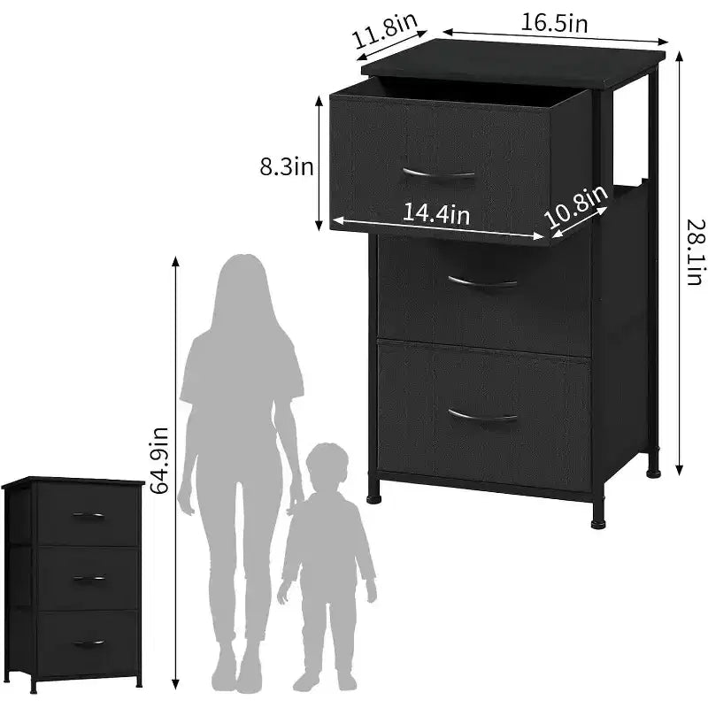 Petite commode 3 tiroirs avec paniers en tissu amovibles – Organisateur polyvalent pour chambre, salon, couloir ou buanderie – Peu encombrant, montage facile