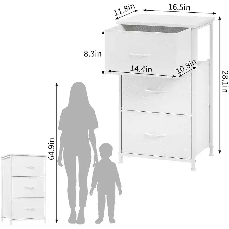 Petite commode 3 tiroirs avec paniers en tissu amovibles – Organisateur polyvalent pour chambre, salon, couloir ou buanderie – Peu encombrant, montage facile
