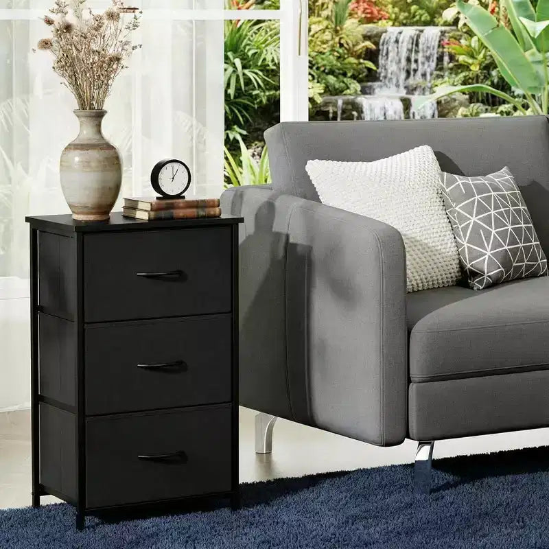 Petite commode 3 tiroirs avec paniers en tissu amovibles – Organisateur polyvalent pour chambre, salon, couloir ou buanderie – Peu encombrant, montage facile