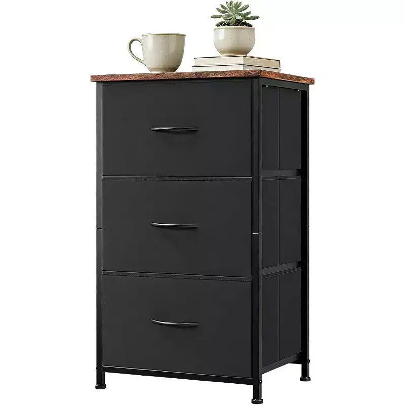 Petite commode 3 tiroirs avec paniers en tissu amovibles – Organisateur polyvalent pour chambre, salon, couloir ou buanderie – Peu encombrant, montage facile