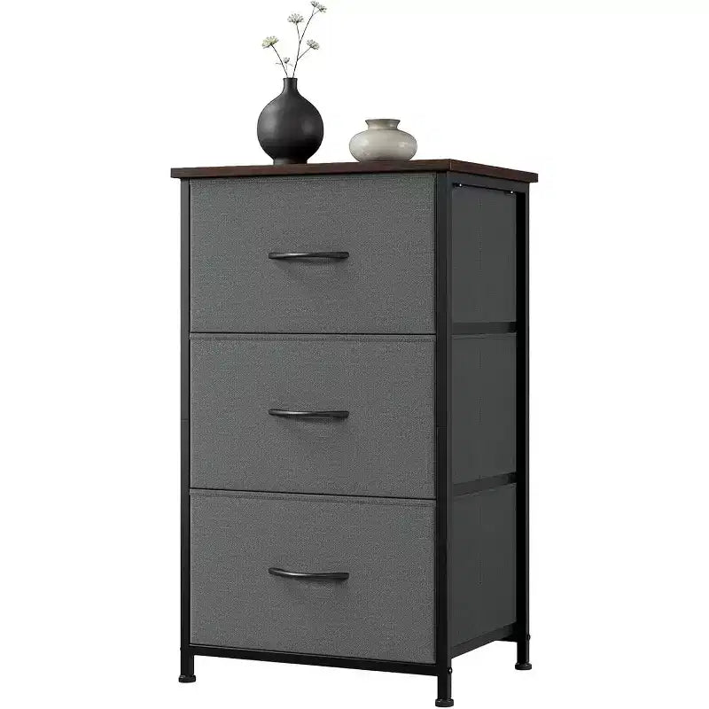 Petite commode 3 tiroirs avec paniers en tissu amovibles – Organisateur polyvalent pour chambre, salon, couloir ou buanderie – Peu encombrant, montage facile