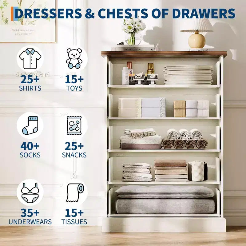 Commode haute à 5 tiroirs pour chambre à coucher, commode verticale cannelée, commode de rangement en bois avec poignées en métal, commode peu encombrante