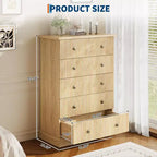 Commode haute à 5 tiroirs pour chambre à coucher, commode verticale cannelée, commode de rangement en bois avec poignées en métal, commode peu encombrante