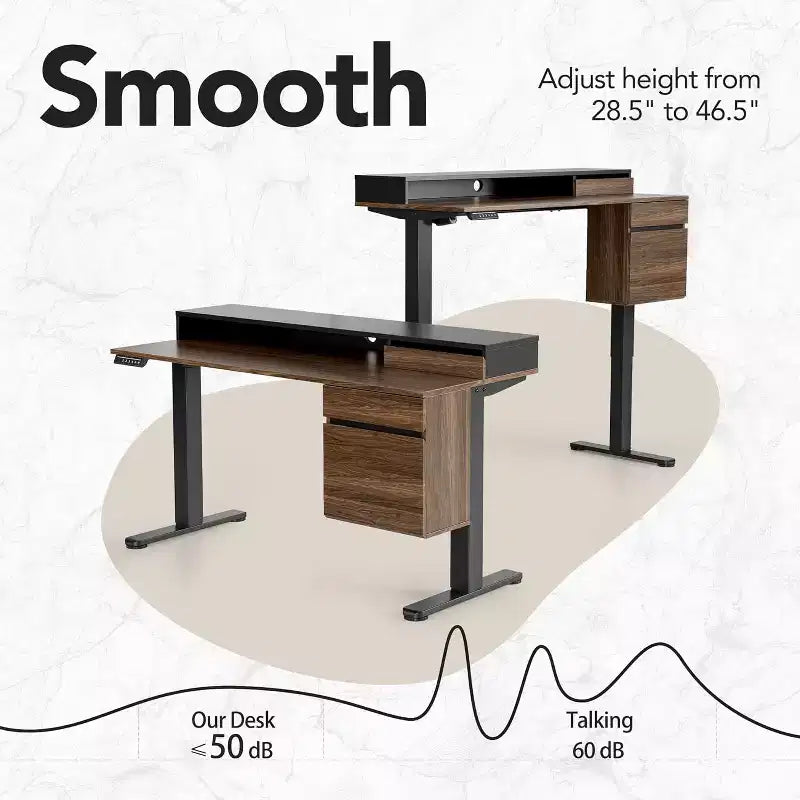 Bureau debout avec tiroirs et classeur, bureau électrique réglable en hauteur de 120 cm avec rangement, table ergonomique avec support d'écran