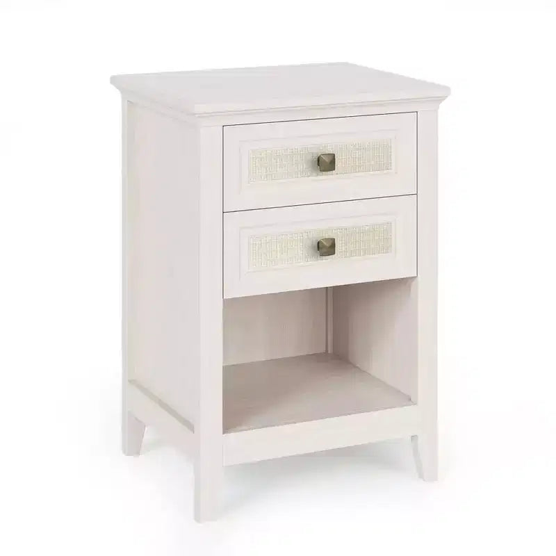 Table de chevet bohème en rotin avec 2 tiroirs, table de chevet gris-blanc de 68,5 cm, petite table d'appoint de rangement pour chambre à coucher et salon