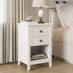 Table de chevet bohème en rotin avec 2 tiroirs, table de chevet gris-blanc de 68,5 cm, petite table d'appoint de rangement pour chambre à coucher et salon
