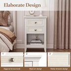 Table de chevet bohème en rotin avec 2 tiroirs, table de chevet gris-blanc de 68,5 cm, petite table d'appoint de rangement pour chambre à coucher et salon