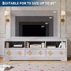 Meuble TV de 70 po de style moderne du milieu du siècle pour téléviseurs jusqu'à 85 po, centre de divertissement avec tiroir gravé et étagères de rangement ouvertes