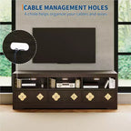 Meuble TV de 70 po de style moderne du milieu du siècle pour téléviseurs jusqu'à 85 po, centre de divertissement avec tiroir gravé et étagères de rangement ouvertes
