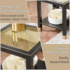 Table d'appoint moderne à 2 niveaux en verre et métal, polyvalente pour salon et chambre à coucher