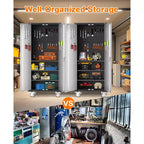 Armoire de rangement haute en métal robuste, portes verrouillables, 4 étagères réglables, roulettes – pour cellier, garage, bureau – Gris clair/Gris foncé