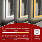Miroir de salle de bain mural en verre trempé 28x36, miroir de courtoisie LED anti-buée ETL, 3 modes de couleur