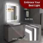 Miroir de salle de bain mural en verre trempé 28x36, miroir de courtoisie LED anti-buée ETL, 3 modes de couleur
