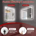 Miroir de salle de bain mural en verre trempé 28x36, miroir de courtoisie LED anti-buée ETL, 3 modes de couleur