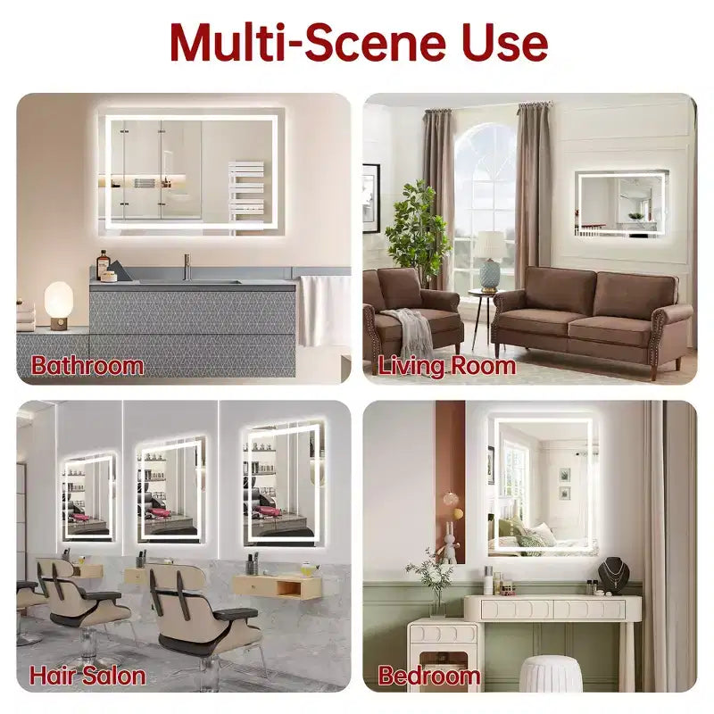 Miroir de salle de bain mural en verre trempé 28x36, miroir de courtoisie LED anti-buée ETL, 3 modes de couleur