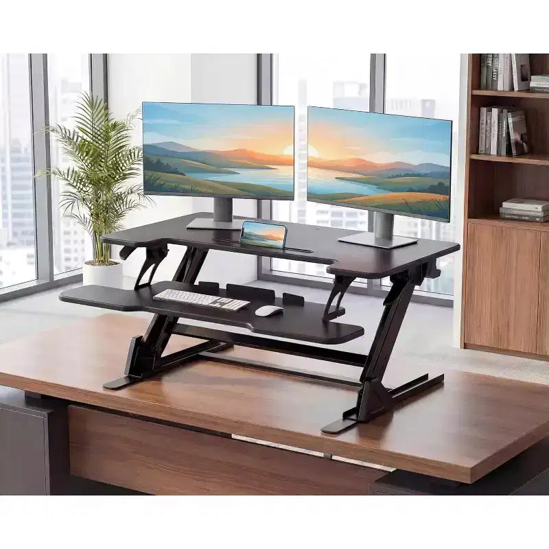 Rehausseur de bureau debout en Z de 32 pouces, convertisseur de bureau assis-debout à hauteur réglable, support pour ordinateur portable, élévateur de bureau pour la maison et le bureau
