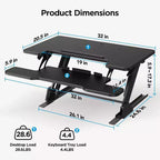 Rehausseur de bureau debout en Z de 32 pouces, convertisseur de bureau assis-debout à hauteur réglable, support pour ordinateur portable, élévateur de bureau pour la maison et le bureau