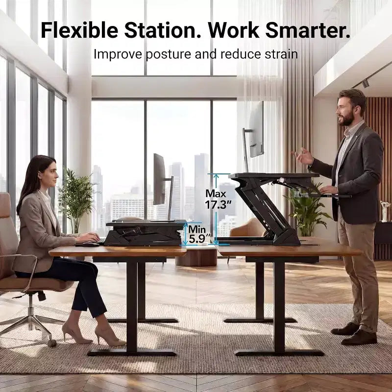 Rehausseur de bureau debout en Z de 32 pouces, convertisseur de bureau assis-debout à hauteur réglable, support pour ordinateur portable, élévateur de bureau pour la maison et le bureau