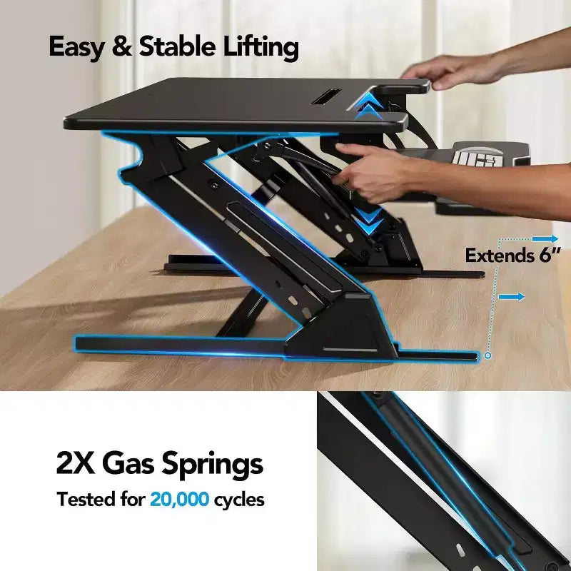Rehausseur de bureau debout en Z de 32 pouces, convertisseur de bureau assis-debout à hauteur réglable, support pour ordinateur portable, élévateur de bureau pour la maison et le bureau