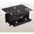 Table basse relevable séparée de 100 cm, surface pivotante à 180° se transformant en bureau de salle à manger, 2 tiroirs avec rangement dissimulé, meuble central de style industriel moderne